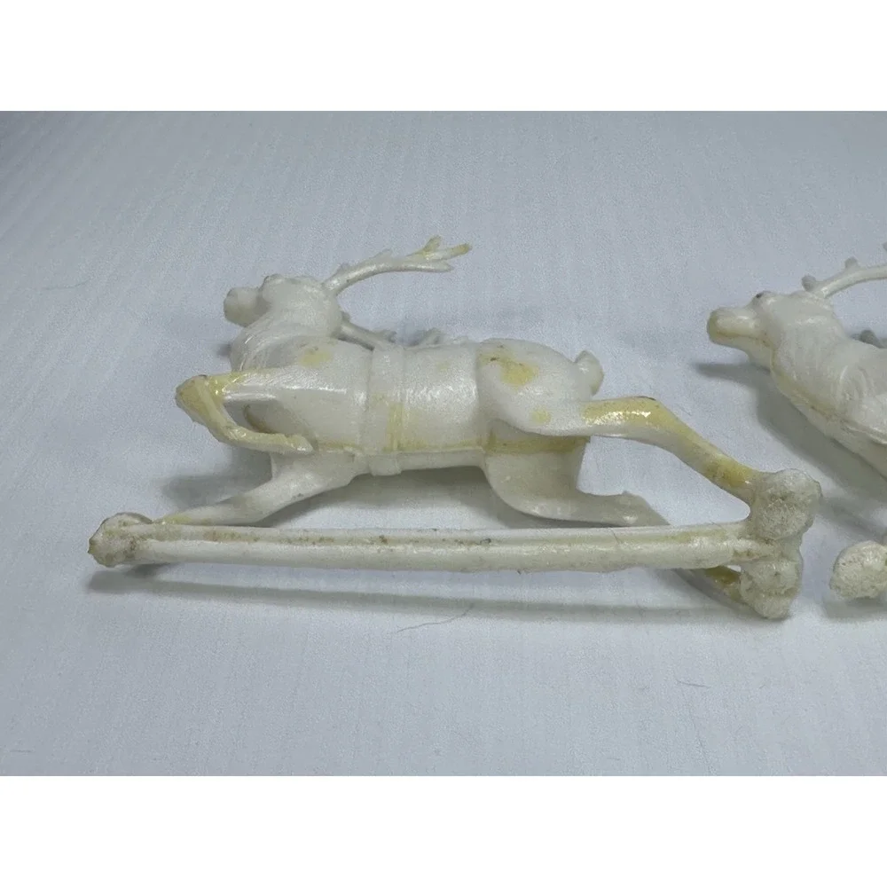 Vintage Christmas Hard Plastic Santa Sleigh Two White  Reindeer Candy Holder